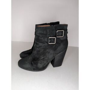 Lucky Brand Laureen Distressed Black Suede Buckle Booties Women's Size 7.5